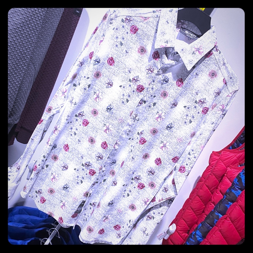 European Slim Fit Flower Pattern Button-up Shirt